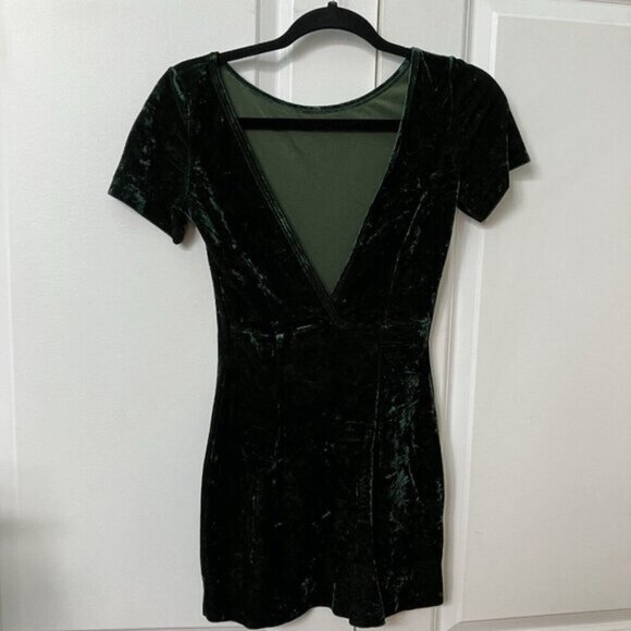 Vintage Jacob Mini Dress Womens S Green Crushed Velvet Low Back 90s Whimsygoth - Picture 4 of 10